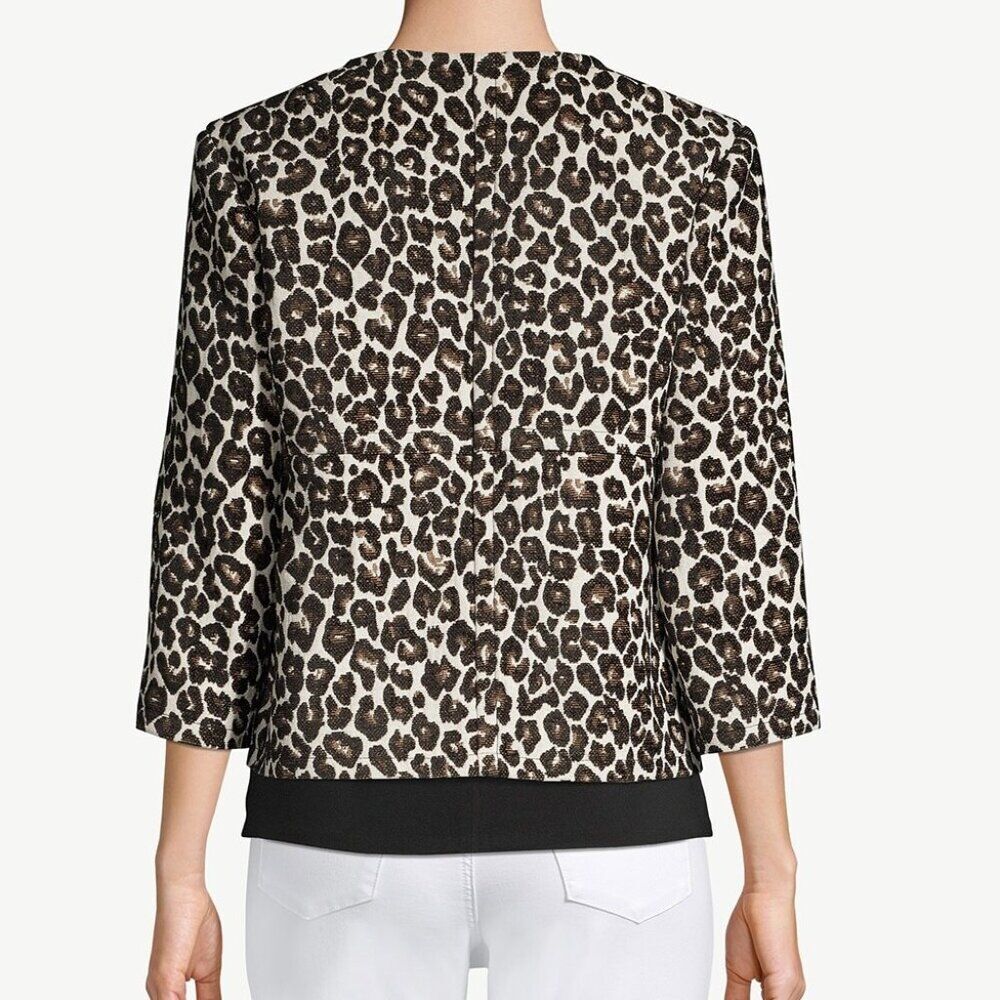 Chico’s - Tapestry Jacquard leopard/Cheetah Animal Print Open Jacket - size M/8 - Picture 3 of 8